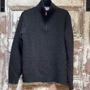 J. Crew Olive Green Half Zip-Up Cable Knit Sweater, Size M